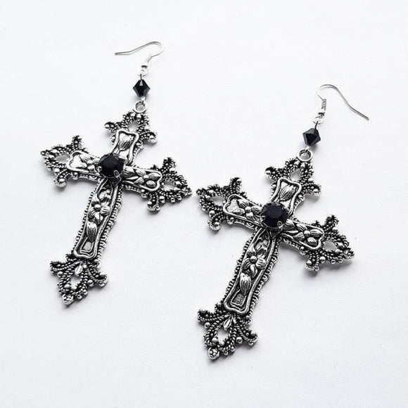 Hand Made Silver Tone Cross Earrings