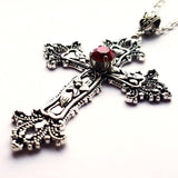 Large Detailed Gothic Silver Tone Cross Pendant & Necklace