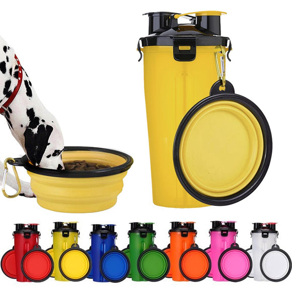 2-in-1 Dog Water/Food Bottle With Collapsible Bowls